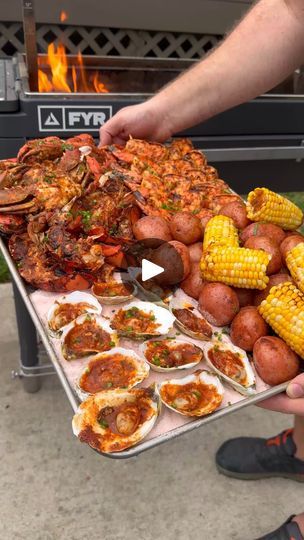 Grilled Seafood Platter 🦐🦞🦀🦪🔥 | Grilled Seafood Platter 🦐🦞🦀🦪🔥

#seafoodrecipe #seafoodplatter #grilledseafood | By Over The Fire Cooking by Derek Wolf | Don't want to miss out on this
grilled seafood platter. My friend Mitchell came back from
the beach with a bunch of fresh blue crabs so we decided to
cook an absolute feast. Made a quick marinade and added that
to the top of the crab then season up some lobster tail,
marinated some large shrimp, skew the shrimp up, and then
add some of that marinade to the top of some oysters. We're
going to add the crab to cook on my fire grill for a couple
of minutes and then finish off with some Parmesan cheese right
at the end. Pull those guys off and then we're going to add the
lobster tail, the skewered shrimp and some oysters to cook
until Grilled Seafood Platter, Skewered Shrimp, Over The Fire Cooking, Blue Crabs, Lobster Tail, Shrimp Skewers, Fire Grill, Seafood Platter, Grilled Seafood