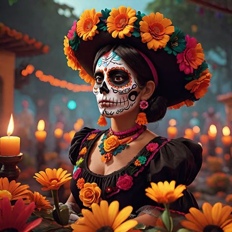 Festival Of The Dead, Day Of The Dead Makeup, Scarecrow Ideas, Halloween Makeup Sugar Skull, Inktober 2024, Sugar Skull Artwork, Dead Makeup, Mexican Culture Art, All Souls Day