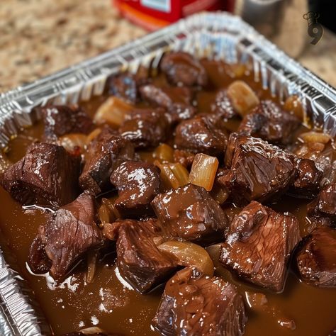 No Peek Beef Tips - Nine Recipes No Peek Beef, No Peek Beef Tips, No Peek, Beef Tip Recipes, Prawn Dishes, Brown Gravy Mix, Fancy Dishes, Steamed Green Beans, Beef Stew Meat