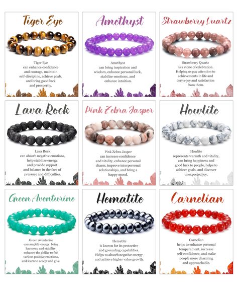 PRICES MAY VARY. Crystal Bracelets Set - 9pcs energy beads bracelets in a set,including pink zebra jasper,rose quart,tiger eye,lava stone,amethyst,and more. The stone may be different from the picture because each piece you receive stones are unique. Natural Stone Bracelet - We carefully select 8mm round crystal stones, and the finest quality stretch string, firm and durable,handmade, comfortable to wear,only to give you a unique and perfect crystal bracelet. Stretch Bracelet - The gemstone brac Good Luck Crystals Stones, Rock Bracelets Stones, Stones For Healing, Gem Bracelets, Healing Crystal Bracelets, Witch Bracelet, Crystals Bracelets, Pink Zebra Jasper, Healing Gemstone Bracelets