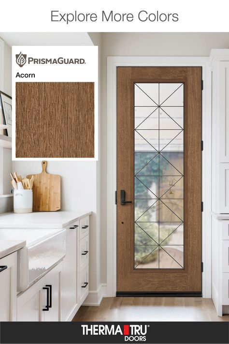 Bring the authentic look of wood to life with rich tones that add dimension and are designed to enhance the wood grains of Therma-Tru fiberglass doors. Choose PrismaGuard stain in Acorn for a soft, classic brown that will add a subtle, elegant look to your home's entryway. Explore PrismaGuard at http://spr.ly/6497TfeaU Thermatru Front Door, Fiberglass Door Stain Wood Grain, Granite Paint, Driftwood Stain, Therma Tru, Stained Doors, Classic Doors, Porch Furniture, Fiberglass Door