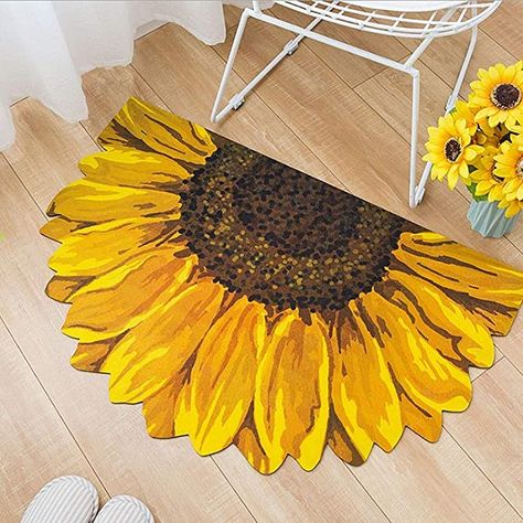 The perfect spring rug for indoor entryways or at the kitchen sink! Floral Rugs, Rubber Rugs, Bathroom Floor Mat, Front Door Mat, Front Door Mats, Non Slip Flooring, Sunflower Decor, Sunflower Pattern, Yellow Sunflower