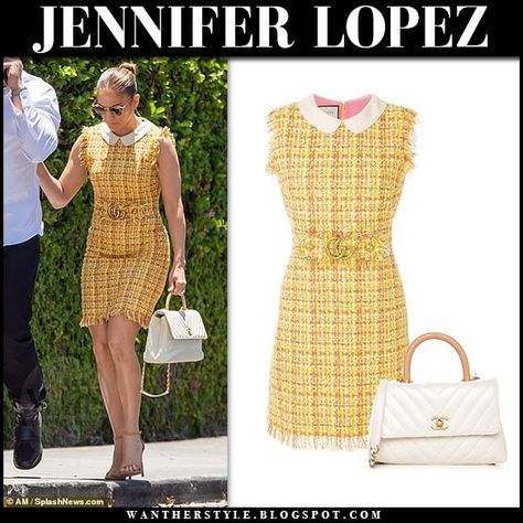 Jennifer Lopez in yellow tweed mini dress #summer #spring #celebrity #style #fashion #elegant #designer #streetstyle #date #classic #chic #gucci #chanel Tweed Dress Outfit, Chanel Yellow, Tweed Mini Dress, Chanel Outfit, Girl Things, Fashion Elegant, Tweed Dress, Classic Chic, May 31