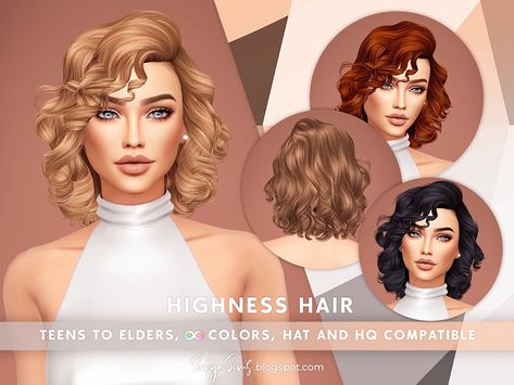 Highness Hair Short Hair With Curls, Olivia Hair, Hair With Curls, Fishtail Hairstyles, Sims 4 Male Clothes, Pelo Sims, High Hair, Romantic Updo, Short Curls