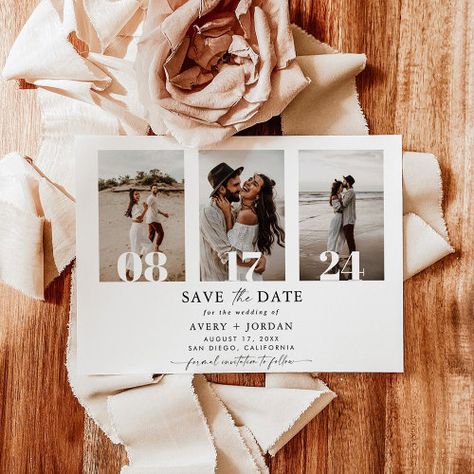 Boho Save The Date Photo Minimalist Save The Date Invitation #zazzle #weddinginvitations #birthdayinvitations #babyshowerinvitations #zazzleinvitations #monogram #businesscards #graduation #homedecor Casual Backyard Wedding Invitations, Save The Dates Multiple Photos, Double Sided Save The Date, Save The Date With Photo Ideas, Rustic Save The Date Cards, Diy Save The Date Photos, Minimalistic Save The Date Ideas, Classic Save The Date With Photo, Wedding Invitations Ideas With Pictures