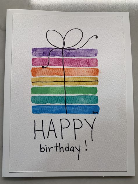 Homemade Birthday Cards Watercolor, Happy Birthday Watercolor Card For Him, Easy Watercolor Birthday Card, Water Colour Birthday Cards Ideas, Drawing For Birthday, Easy Watercolor Birthday Cards, Happy Birthday Watercolor Card, Watercolour Birthday Card, Happy Birthday Doodles