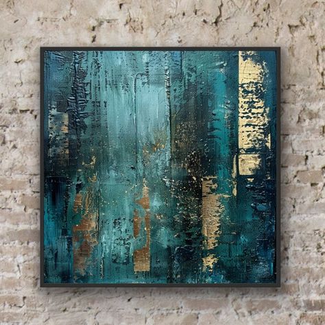 Green Textured Art, Art With Gold Leaf, Gold Leaf Texture, Green Abstract Art, Moody Wall Art, Abstract Painting Techniques, Wall Art Green, Diy Abstract Canvas Art, Big Wall Art