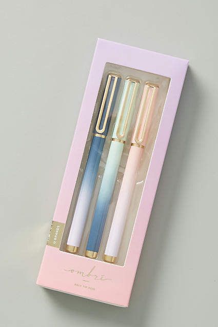 Anthropologie Pastel Ombre Pens, Set of 3 $12 #pens #pastel #ombre #stationery #officesupplies #schoolsupplies #affiliate Unique Office Supplies, Cool Stationary, Pretty School Supplies, Stationery Obsession, Pastel Ombre, Cute Stationary School Supplies, Cute School Stationary, Stationary Items, Kawaii School Supplies