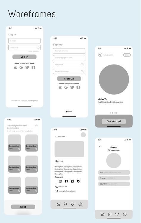 UI/UX design Travel App, Figma Ux Wireframe App, App Interface Design Templates, Wireframe Design App, Ui Designer Portfolio, Figma Design Ideas, App Ux Design, Mobile App Design Templates, Creative Ui Design, Ui Ux Design App