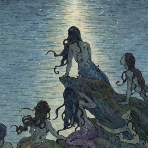 There is something so mystical and dreamy about mermaids. My love for Greek Mythology has reignited lately and today I stumbled on this image on Pinterest. The mermaid goddess Atargatis was known to the Greeks, who called her Derketo. Her transformation and story may have influenced later Greek depictions of the Sirens as fish-tailed When I was at uni I was a mermaid for Halloween, made my own sparkly tail and everything. Wish I took a photo of it with my disposable camera. Didn’t do that b... Mermaid Aesthetic Wallpaper, Sirens Aesthetic, Whimsy Aesthetic, Mermaid Goddess, Mermaid Moon, Mermaid Illustration, Mermaid Aesthetic, Mythology Art, Fairytale Art