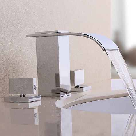 Milly Modern 2-Handle Deck Mounted Waterfall Widespread Bathroom Sink Faucet Faucet Design, Steam Showers Bathroom, Whirlpool Bathtub, Modern Baths, Bath Faucet, Design Living Room, Bathroom Faucet, Shower Enclosure, Bathroom Sink Faucets