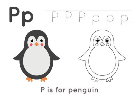 Handwriting Exercises, Cute Penguin Cartoon, Vector Alphabet, Penguin Illustration, Cartoon Penguin, Animal Worksheets, Cartoon Butterfly, Alphabet Tracing Worksheets, Alphabet Tracing