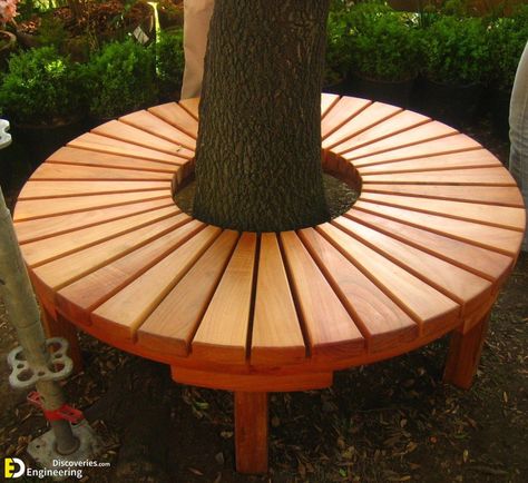 27 Wonderful Benches Around the Tree For Memorable Moments | Engineering Discoveries Bench Ideas Outdoor, Bushcraft Cabin, Park Bench Ideas, Deck Around Trees, Bench Around Trees, Doodle Tree, Europe Painting, Woodland Stickers, Tree Seat