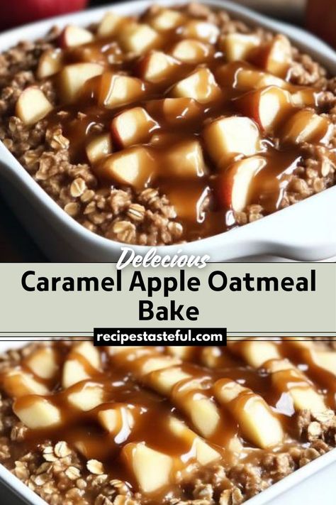 A warm and comforting oatmeal bake featuring sweet apples and rich caramel, perfect for breakfast or dessert. Apple Oatmeal Bake, Caramel Apple Oatmeal, Apple Baked Oatmeal, Baked Apple Oatmeal, Oatmeal Bake, Sweet Apples, How To Make Caramel, Apple Oatmeal, Diced Apples