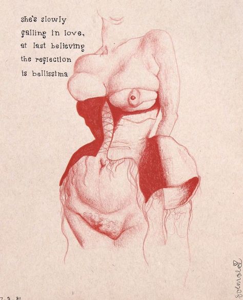 Body Negative Drawing, Loving Gaze Reference, Toned Body Drawing, Body Language Drawing Reference, Weird Pencil Drawings, Colored Pencil On Toned Paper, Dismembered Body Drawing, Dismorfico Corporal Art, Detailed Drawings Pencil