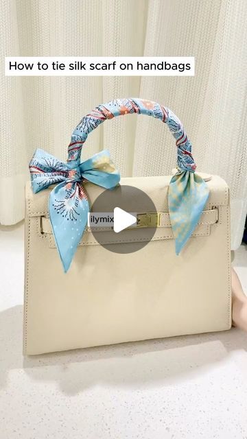 ilymix ❤ on Instagram: "How to tie silk scarf on handbags! #bags #baglover #handbags #handbagaddict #handbaglover #silkscarf #fashionstyle #fashionblogger" Tie Bag Scarf, How To Tie A Scarf On A Purse Handle, How To Tie Scarf On Bag, How To Tie A Scarf On A Purse, Bags With Scarf, Tie Silk Scarf, Scarf On Bag, Bag Scarf, Purse Scarf