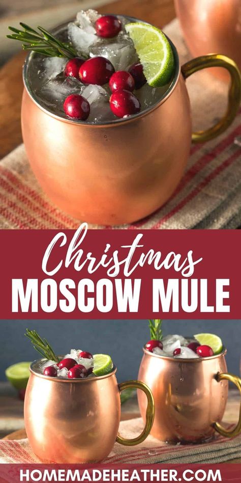 Christmas Moscow Mule Recipe Christmas Moscow Mule, Cranberry Moscow Mule Recipe, Christmas Vodka, Christmas Drinks Alcohol Recipes, Christmas Drinks Recipes, Christmas Drinks Alcohol, Moscow Mules, Moscow Mule Recipe, Mule Recipe