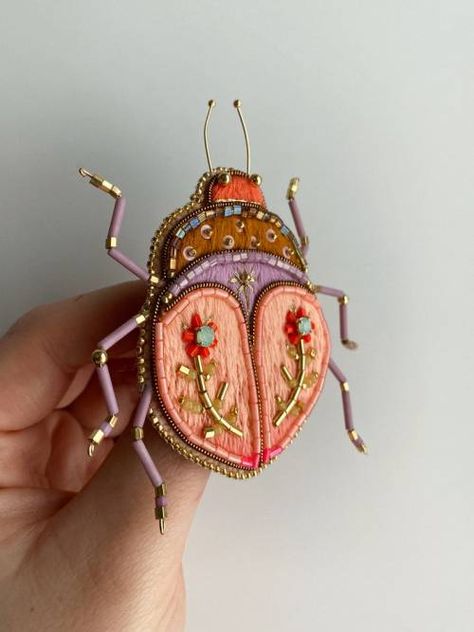 little alien products — Hand Embroidered Brooches by Magicalfern Beaded Beetle, Beetle Brooch, Bug Brooch, Insect Brooch, Art Perle, Embroidered Brooch, Pola Sulam, Sewing Embroidery Designs, Hand Embroidery Art