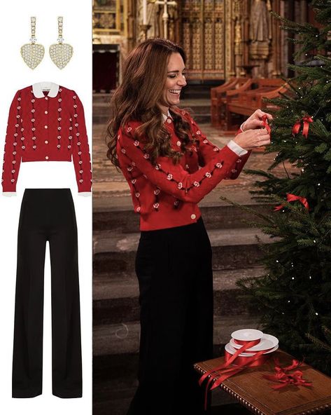 Red Top Christmas Outfit, Kate Middleton Christmas Outfit, Christmas Tea Party Outfit, Classic Christmas Outfit, Christmas Business Casual Outfits, Christmas Mass Outfit, Kate Middleton Christmas, Christmas Eve Outfits Casual, Xmas Outfit