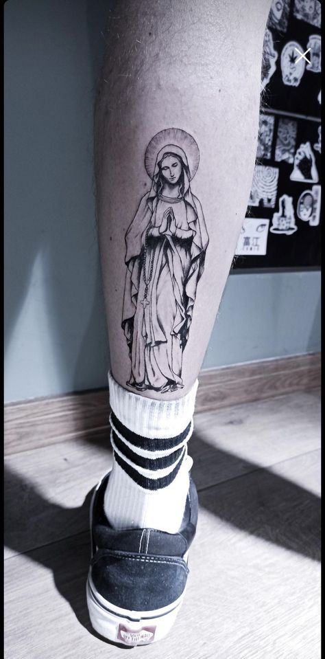 165+ Spectacular Virgin Mary Tattoos With Meaning (2023) - TattoosBoyGirl St Mary Tattoo, Marry Tattoo, Virgin Mary Tattoo For Women, Complementary Tattoos, Ted Tattoo, Virgin Mary Tattoo Design, Virgin Mary Tattoos, Madonna Tattoo, Mary Tattoos