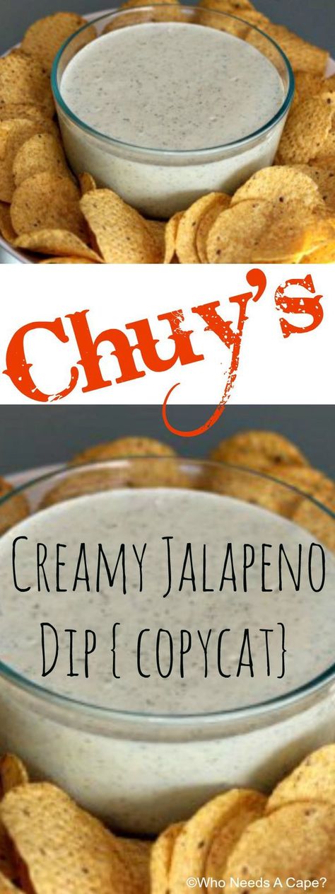 Chuy's Creamy Jalapeno Dip {copycat} | Who Needs A Cape? Chuys Jalapeno Dip, Chuys Creamy Jalapeno, Chuys Creamy Jalapeno Dip Recipe, Chuys Creamy Jalapeno Dip, Jalapeno Dip Recipes, Creamy Jalapeno Dip, Bbq Stand, Party Sides, Jalapeno Dip