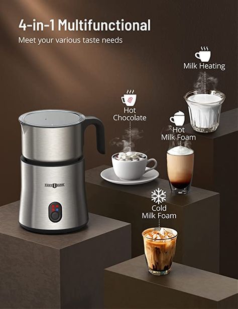 Detachable Milk Frother Machine, PARIS RHÔNE 4 in 1 Automatic Stainless Steel Milk Steamer with Hot &Cold Foam Latte, Cappuccino, Hot Chocolate, Warm Milk, Macchiato, Dishwasher Safe, Silent Operation : Amazon.co.uk: Home & Kitchen Hot Cocoa Maker, Milk Steamer, Hot Chocolate Maker, Coffee Maker Machine, Cold Foam, Chocolate Maker, Milk Foam, Frothing Milk, Stainless Steel Dishwasher