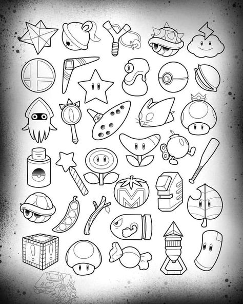 Gamer Flash Tattoo, Super Mario Flash Tattoo, Video Game Tattoo Flash, Tattoo Flash Art Simple Easy, Nerdy Flash Tattoo, Mario Flash Tattoo, Gaming Flash Tattoo, Nintendo Flash Tattoo, Video Game Flash Tattoo