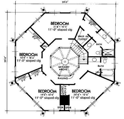 Contemporary House Plan Second Floor - Carlingford Vacation Home 072D-0721 | House Plans and More Octogon House Plans, Octagonal House Floor Plans, Octagon House Plans, Octagonal Architecture Concept, Octagonal Plans Architecture, Octagonal House, Hexagonal Architecture, Hexagon House, Dome Houses