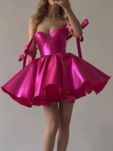 A-Line Homecoming Dresses Corsets Dress Holiday Graduation Short / Mini Sleeveless Spaghetti Strap Pink Dress Satin with Bow(s) 2023 2023 - US $119.99 Pink Dress Satin, Evening Dresses Online, Cheap Evening Dresses, Dress Satin, Hoco Dresses, Homecoming Dress, Elegant Dress, Corsets, Sweet 16