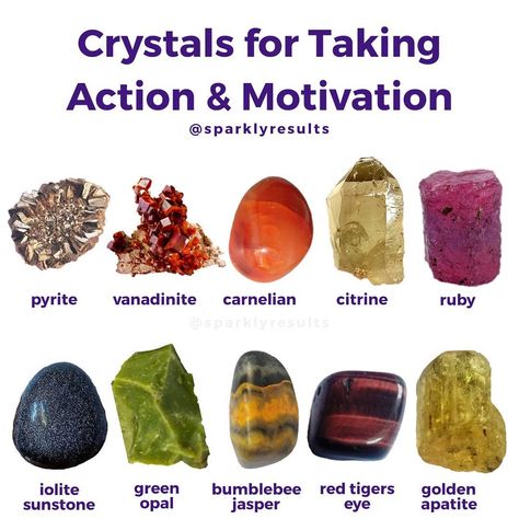 Crystals for 𝑻𝒂𝒌𝒊𝒏𝒈 𝑨𝒄𝒕𝒊𝒐𝒏 & 𝑴𝒐𝒕𝒊𝒗𝒂𝒕𝒊𝒐𝒏 . . 🌌🐱🌌From my soul to yours, 🅕🅞🅛🅛🅞🅦 👉🏼@sparklyresults for daily inspirations.💜 . . . . . . . .… Stones Meanings, Gemstones Chart, Spiritual Crystals, Taking Action, Gemstone Meanings, Crystal Therapy, Meditation Crystals, Crystal Healing Stones, Crystal Magic