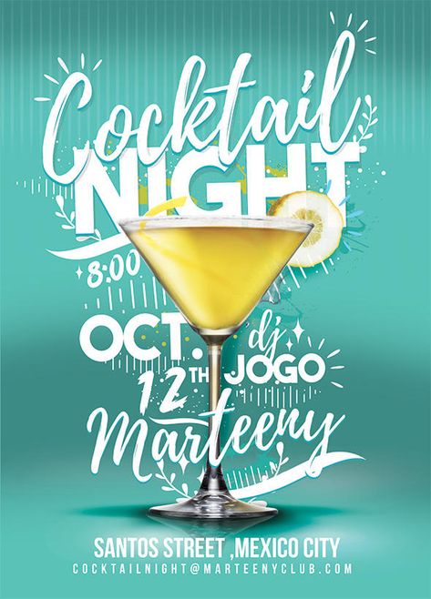 Cocktail Flyer, Story References, Cocktail Design, Happy Hour Cocktails, Cocktail Night, Graphic Design Flyer, Bold Fonts, Martini Glass, Cocktail Drinks