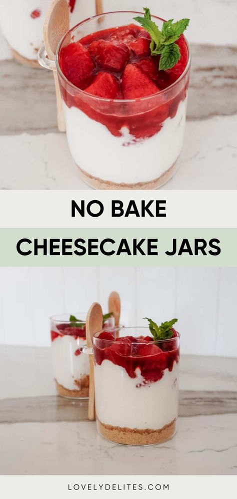 No Bake Cheesecake In a Jar is going to be your new favorite high protein dessert. This Cheesecake In a Jar recipe comes together in just under 20 minutes. The cheesecake filling is just greek yogurt and cottage cheese making it very high protein. Cheesecake Jello Recipes Instant Pudding Healthy, Keto Dessert In A Jar, Cheesecake Pudding Mix And Greek Yogurt, No Bake Ricotta Cheesecake, Cottage Cheese Cheesecake Single Serve, Cottage Cheese Mini Cheesecake, Cottage Cheese Cheesecake Dip, High Protein Cheesecake Jars, Cottage Cheese Yogurt Cheesecake