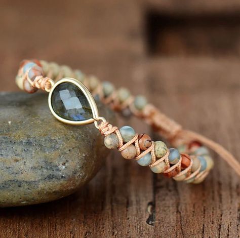 Egret Jewellery on Instagram: “A stunning Labradorite stacking bracelet from the Egret collection 🌍🙏 Choosing natural gemstone jewellery is not only about your choice in…” Jasper Bead Bracelet, Stone Wrapping, Braided Bracelet, Bracelets Diy, Bracelet Gemstone, Wrap Bracelets, Beaded Bracelets Diy, Jasper Beads, Macrame Jewelry