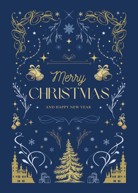 Elegant Luxury Navy and Golden Christmas Card Invitation Canva Template #Christmas #luxury #elegant #template #invitation #NewYear #Canva #Navy #Gold #ornamental #decorative #detailed Merry Christmas Elegant, Elegant Christmas Design Graphic, Golden Christmas Aesthetic, Christmas Cards Elegant, Christmas Invite Design, Luxury Christmas Packaging, Digital Cards Design Ideas, Happy New Year Creative Post, White Christmas Poster