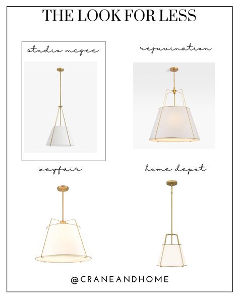 Dupes for the Mcgee & Co Heloise Pendant from Home Depot, Rejuvination, & Overstock Studio Mcgee Inspiration, Modern Traditional Dining Room, Kitchen, or Living Room Gold pendant light with shade Brass Pendant Light Over Kitchen Sink, Brass And White Kitchen Pendants, Kitchen With Gold Pendant Lights, Pendant Light With Shade, Gold White Pendant Light, Pendant Lights Over Kitchen Island Studio Mcgee, Drum Lighting Dining Room, Gold Pendants Kitchen, Studio Mcgee Bedroom Ceiling Lights