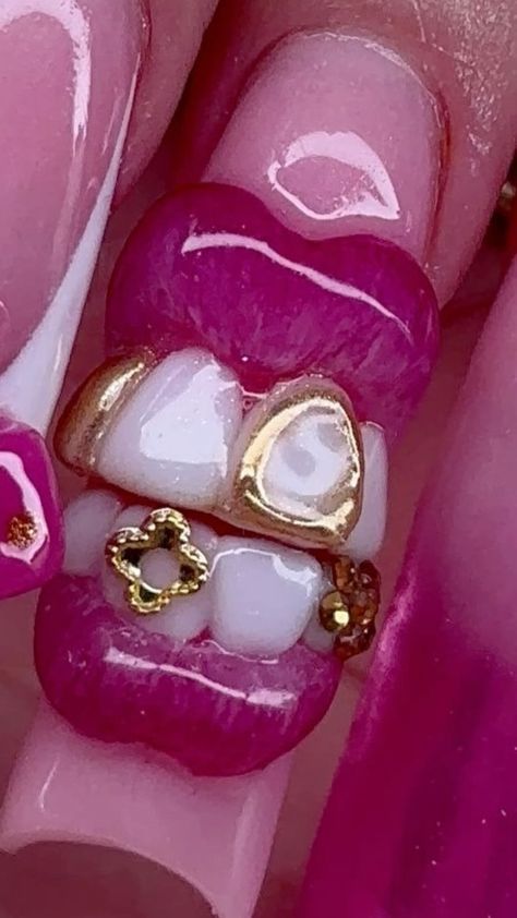 Lips Nail Design, Lips On Nails, Mouth Nail Art, Mouth Nails, Lip Nails, Customized Nails, Nail Photography, 21st Birthday Nails, Acrylics Nails