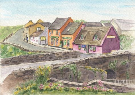 Irish Watercolor, Irish Seaside, Doolin Ireland, Ireland Painting, Irish Village, Aran Islands Ireland, Irish Things, Aran Islands, Irish Cottage