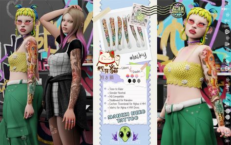 Maneki Neko Tattoo, Sims 4 Tattoos, Mod Hair, Sims 4 Download, 4 Tattoo, Sims Building, The Sims 4 Download, Sims 4 Collections, Free Tattoo