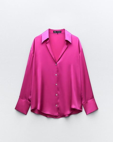 Z A R A SATIN SHIRT Color: Pink Price: 3,000 Sizes: S,M,L Pink Satin Shirt, Classy Fits, Color Blocking Outfits, Elegant Outfit Classy, Draping Fashion, Future Outfit, Satin Blouses, Fashion Capsule, Cardigan Sweater Jacket