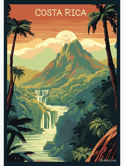 Costa Rica Art, Cost Rica, Wanderlust Decor, Travel Poster Design, Natural Landscapes, Nature Posters, Costa Rica Travel, Travel Locations, Postcard Design