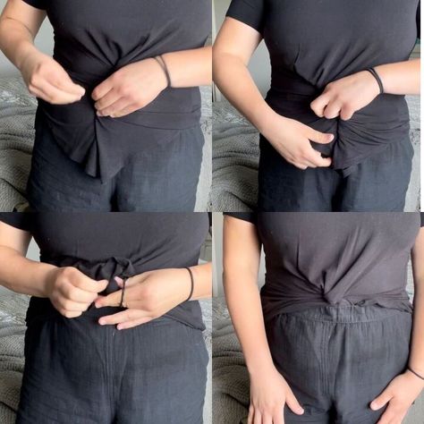 Ways To Tie A Shirt, Tucked In Shirt Outfit, How To Tie A Shirt, Tuck Your Shirt, Tie A Shirt, How To Wear Shirt, Twist Shirt, Tshirt Knot, Shirt Hacks