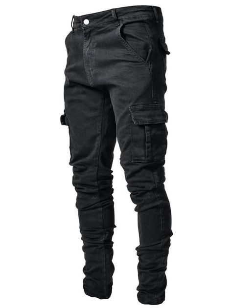 Free Returns ✓ Free Shipping On Orders $49+ ✓. Men Flap Pocket Zipper Fly Jeans- Men Jeans at SHEIN. Hip Hop Trousers, Jaket Denim, Ripped Jeans Men, Sweatpants Style, Jeans Cargo, Black Cargo Pants, Moda Jeans, Biker Jeans, Slim Denim