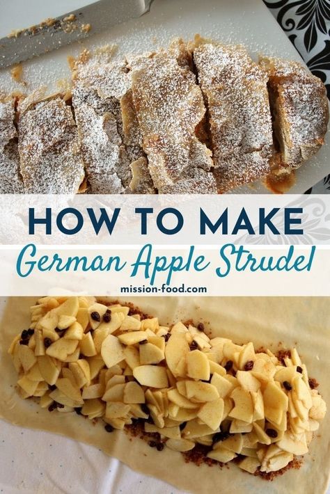 Traditional apple strudel (apfelstrudel) made with hand-stretched dough is the authentic way to make this classic Austrian and German dessert! It's easier than you think to make homemade apple strudel from scratch. This is the flakiest, most intensely apple apfelstrudel around. Easy Apple Strudel Recipe Puff Pastry, Apple Strudel Recipe From Scratch, Strudel Recipes Germany, Apple Strudel Recipe, German Apple Strudel Recipe, Easy Apple Strudel, Strudel Recipes, Apple Streusel, German Food Authentic