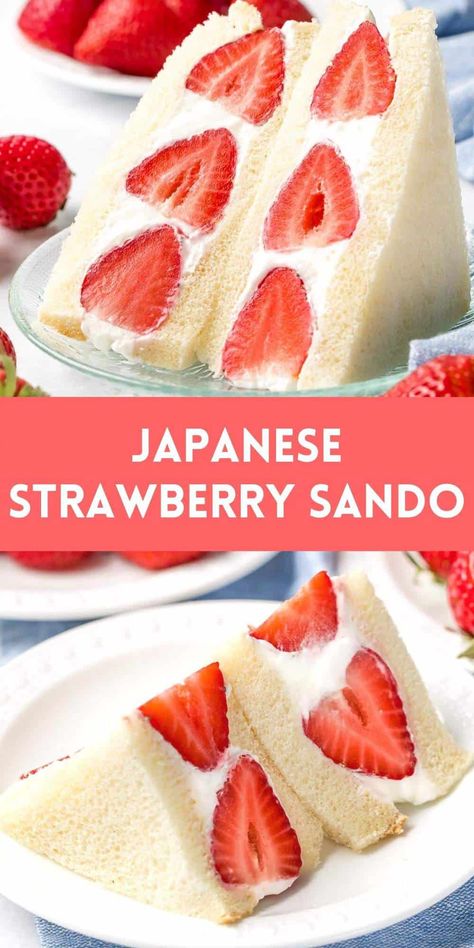 Japanese Fruit Sandwich, Strawberry Sando, Fruit Sando, Japanese Sandwich, Japanese Fruit, Milk Bread Recipe, Fruit Sandwich, Sandwhich Recipes, Fresh Whipped Cream