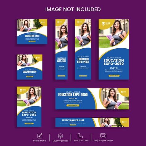 Study abroad web banner set and educatio... | Premium Vector #Freepik #vector #ads #banner-design #banner-template #banner-ads Google Ads Banner, Offer Banner, Ads Banner, Education Banner, Educational Website, Website Header, Educational Websites, Google Ads, Web Banner