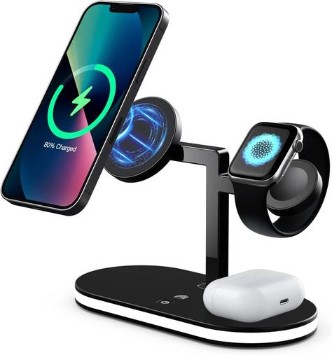 3 in 1 Wireless Charging Stand】- The 3-in-1 magnetic wireless charger is made of premium aluminum alloy through CNC manufacturing technology, durable/sturdy/stylish. It can quickly charge your iPhone, iWatch and Airpods — all at the same time. It has a usb port to charge your fourth device. Magsafe Charger, Apple Watch Charger, Wireless Charging Station, Charger Station, Computer Camera, Charger Stand, Watch Charger, Iphone Charger, Apple Watch Series 1