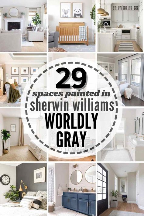 Everything You Need To Know To Decide If Sherwin Williams Worldly Gray Is The Perfect Greige Paint For Your Home! #worldlygray #sherwinwilliams #sherwinwilliamsworldlygray #paint #greigepaint #bestneutralpaint #graypaint #worldlygraylivingroom #worldlygraykitchen Worldly Gray Sherwin Williams Living Rooms, Sherwin Williams Worldly Gray, Worldly Gray Sherwin Williams, Wordly Gray, Sherwin Williams Greige, Greige Paint Color, Perfect Greige, Greige Walls, Worldly Gray