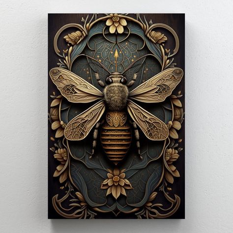 Wasp Art Paintings, August Grove Art, Symmetrical Painting, Bee Room Decor, Honey Bee Art, Bee Home Decor, Bee Room, Bumble Bee Art, Bee Artwork