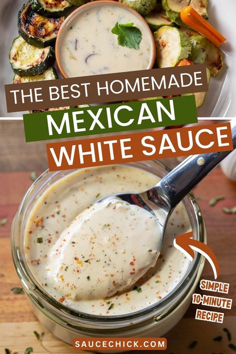 Mexican White Sauce Recipe Noodles With White Sauce, Southwest Sauce Recipe Easy, Cheesy White Sauce, Mexican Bowl Sauce, Mexican Mayo Sauce, White Mexican Sauce Recipe, Mexican Dipping Sauce Recipes, Homemade Nacho Sauce, Virginia White Sauce