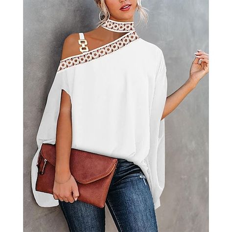 Unique Tops For Women, Casual Blouses For Women, Moda Casual Chic, Womens Blouses Summer, Chain Shirt, Blouse Size Chart, Style Casual Chic, Cape Designs, Batwing Sleeve Blouse